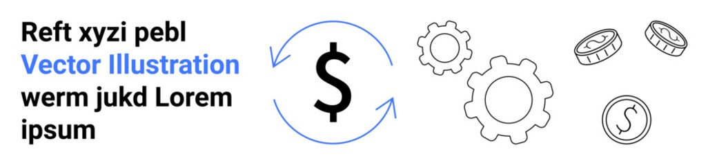 Obraz premium Finance, banking, economic processes, money transfer, automation, and business growth. A dollar sign with arrows, gears and coins. Finance and banking concept
