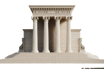 Fototapeta premium Ancient Greek temple with four columns in classical style with soft natural lighting on white background for architectural visualization