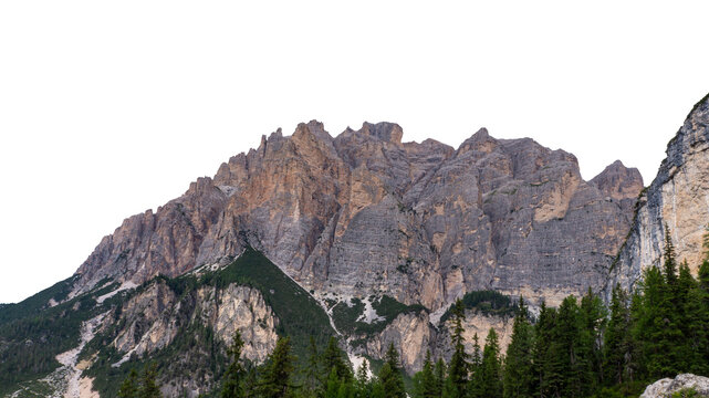 Panoramic view of the mountain. Italian Dolomites. Isolated on transparent background. Concept art, photobashing. PNG