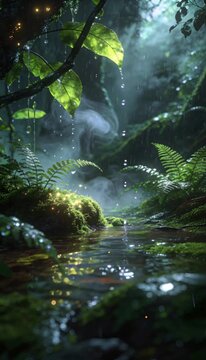 Enchanted Hidden Clearing in an Ancient Overgrown Mossy Forest