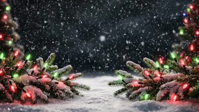 Festive Christmas intro featuring falling snow, glowing lights, and red-green color scheme for holiday greetings or promotions