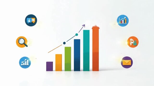 Digital Marketing Intro, Animated intro with icons, infographics, and upward-moving charts, ideal for marketing firms or business channels