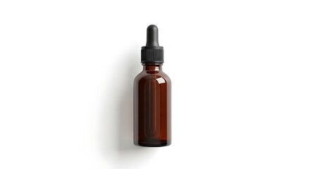 Fototapeta premium Top view flat lay of single bottle on clean background. Minimal packaging mockup for cosmetic, skincare, beverage product branding, advertising design, and modern commercial stock photo.