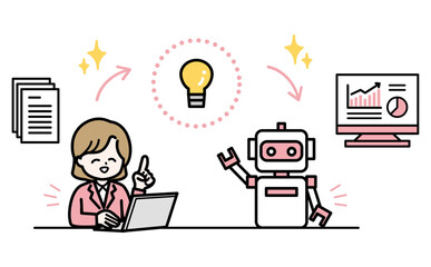 AIを活用して業務効率化を図るビジネスウーマンのイラスト