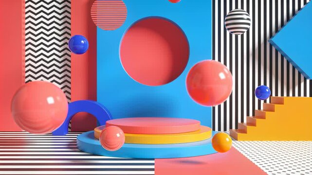 Abstract geometric display with memphis design elements.