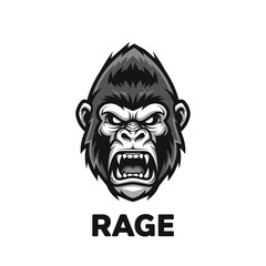 Angry Gorilla Head Illustration with Rage Text.