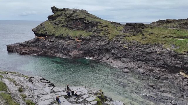 Aerial view over Boscastle Cornwall from a drone 4K video