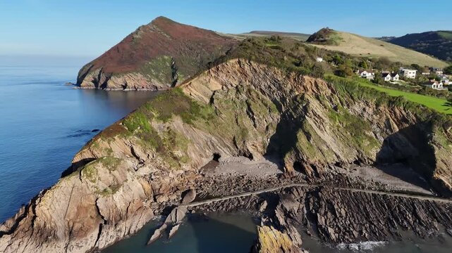 Aerial view over Combe Martin, Devon, from a drone 4K video