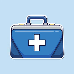 Obraz premium First Aid Kit: A close-up illustration of a classic blue first aid kit, with the universal symbol of a white cross prominently displayed on the front. Symbolizing emergency care and safety. 