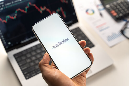 The baltic stock exchange logo is displayed on the screen of a smartphone, in Bangalore, India, on February 12, 2026
