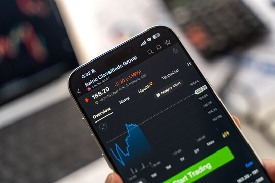 The baltic stock exchange logo is displayed on the screen of a smartphone, in Bangalore, India, on February 12, 2026

