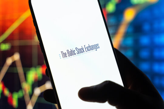 The baltic stock exchange logo is displayed on the screen of a smartphone, in Bangalore, India, on February 12, 2026
