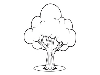 A simple line drawing of a tree with a thick trunk and fluffy clouds for leaves