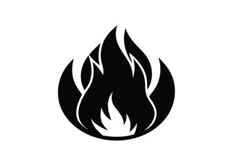 Black flame icon with white accents on a circular background symbolizing fire or heat