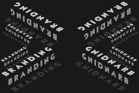 Modern 3D text cube illusion with branding typography background