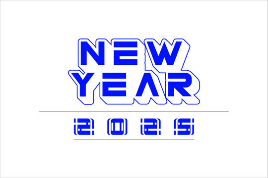 New Year 2025 bold blue typography design on white background