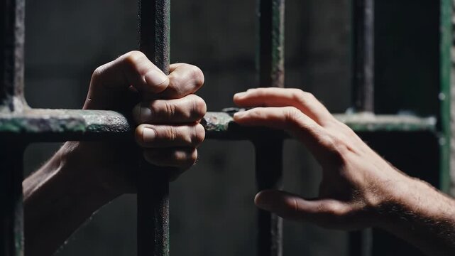Hands gripping prison bars