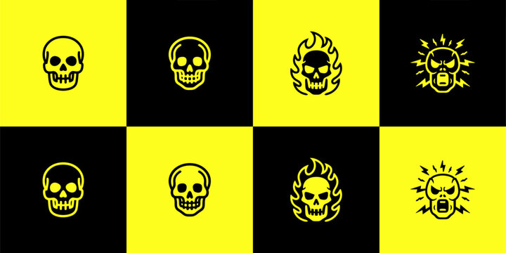 Icon Set Vector of 4 Dangerous Skull Warning and Aggressive Symbols