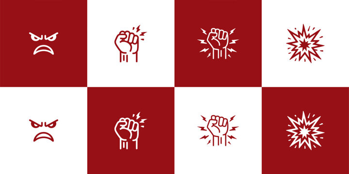 Icon Set Vector of 4 Power Anger Protest and Impact Symbols