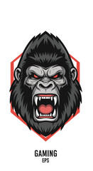 Gorilla Head Graphic Illustration Gaming Logo.