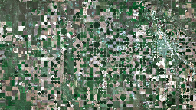 Greeley fields, US, Circular pivot irrigation fields on open satellite data