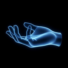 Obraz premium A Glowing Blue Hand Reaches Out in the Darkness