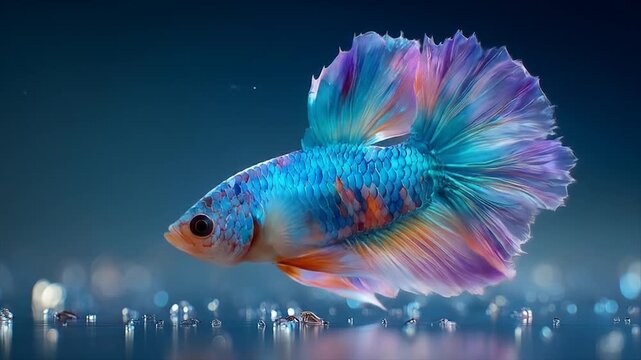 Vibrant siamese fighting fish swimming underwater against bokeh background