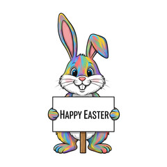 Fototapeta premium Bunny Holding Happy Easter Sign for Happy Easter Day