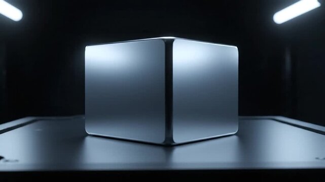 Metal transform process creates a shiny surface in a dark room with a light source.