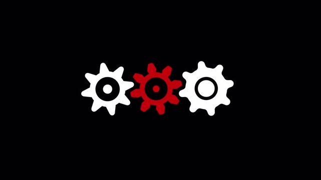 Cogwheels spinning animation motion graphic on black background. Gears running 4k video to use for technology, business, mechanics, engineering animation projects. 