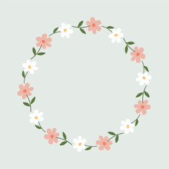 Fototapeta premium Floral Wreath Hand Drawn Cute Frame for Wedding Invitation and Greeting Card, Pastel Spring Decoration