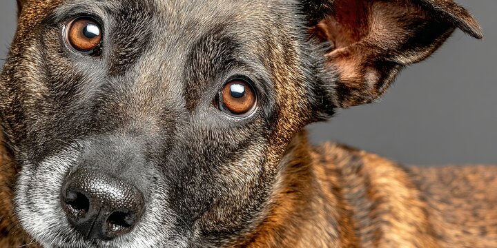 Stunning Belgian Malinois Portrait Captivating Expression and Charm Against a Soft Gray Background