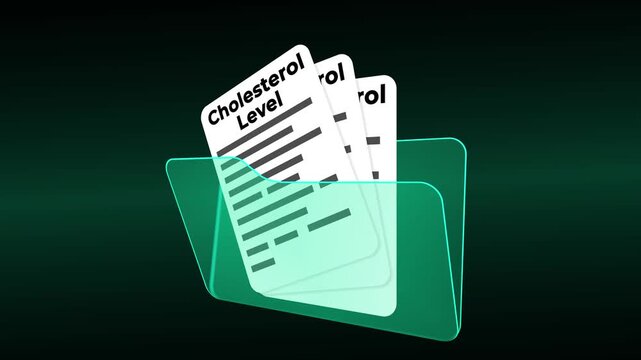 Cholesterol Level Medical Research Folder, Lipid Profile Patient Records and Cardiovascular Risk Analysis Documentation in Blue Case