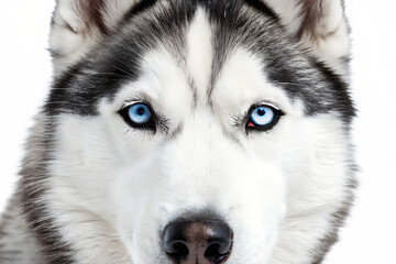 Close Up Siberian Husky Face Isolated on White Background