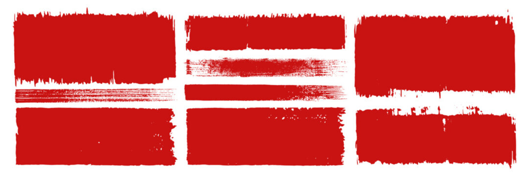 Horror news text containers. Red urban frayed speech bubbles. Handdrawn straight thick bloody brush text boxes. Chinese calligraphy set. Rough grunge gouache paint texture bg. Sketchy ink blood frames