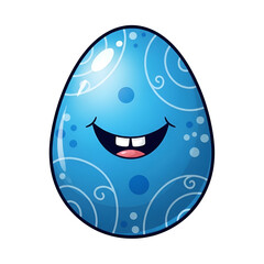 Obraz premium Smiling blue easter egg cartoon face for Happy Easter Day