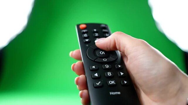 Hand holding remote control