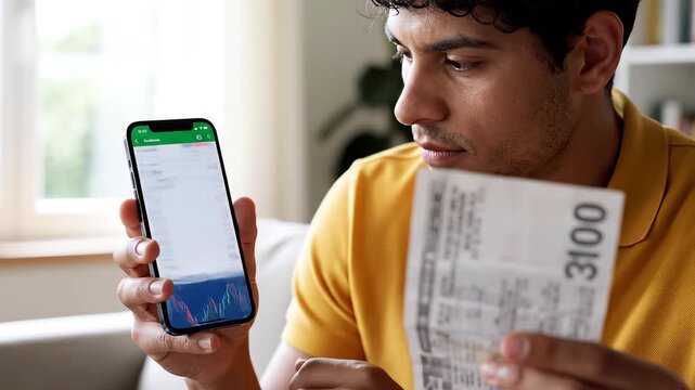 Man analyzing stock market data on phone