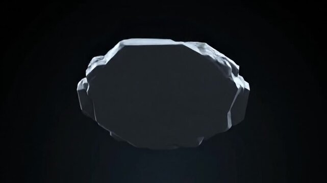 Dark crystal formation transform into sharp faceted mineral on black background transform.