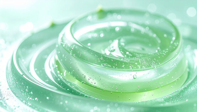 Fresh aloe vera gel swirl ultra realistic macro frosted mint glass hydrating soothing natural skincare botanical transparent refreshing closeup detail