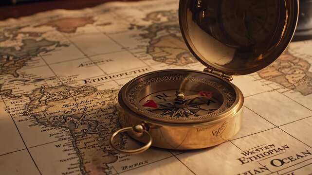 Vintage compass on old map