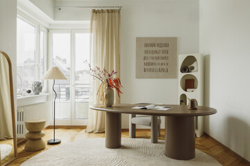 Minimalist Home Office with Modern Decor in Neutral Tones © FollowTheFlow