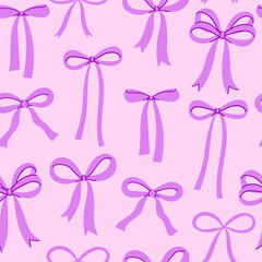 Simple seamless pattern with pink bows. Vector graphics.