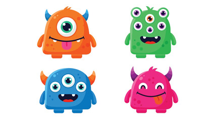 Obraz premium Colorful cartoon monsters with various eyes and horns.