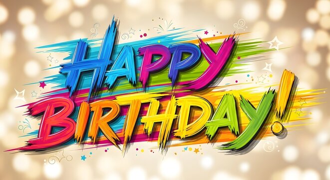 Vibrant happy birthday greeting with colorful text