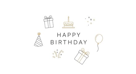 Naklejka premium Happy birthday wishes with cake and gifts