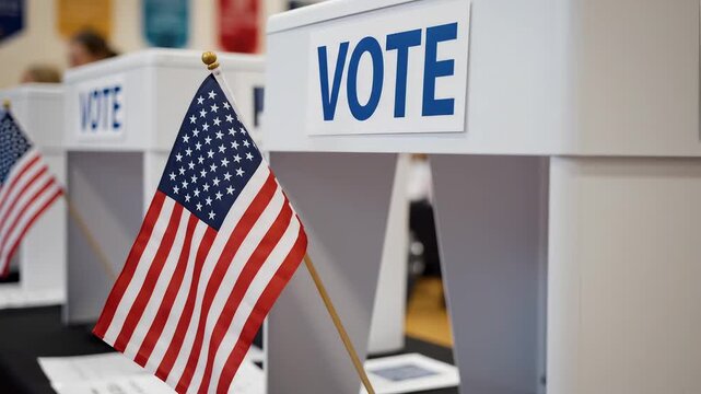 Voting booths with American flags