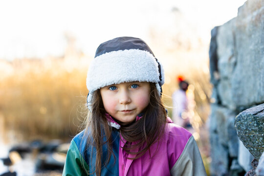 Portrait of innocent girl wearing knit hat