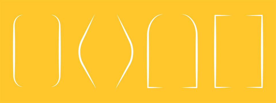 Set of white text brackets, braces, quote, text box icons