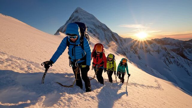 Mountaineers climbing snowy mountain